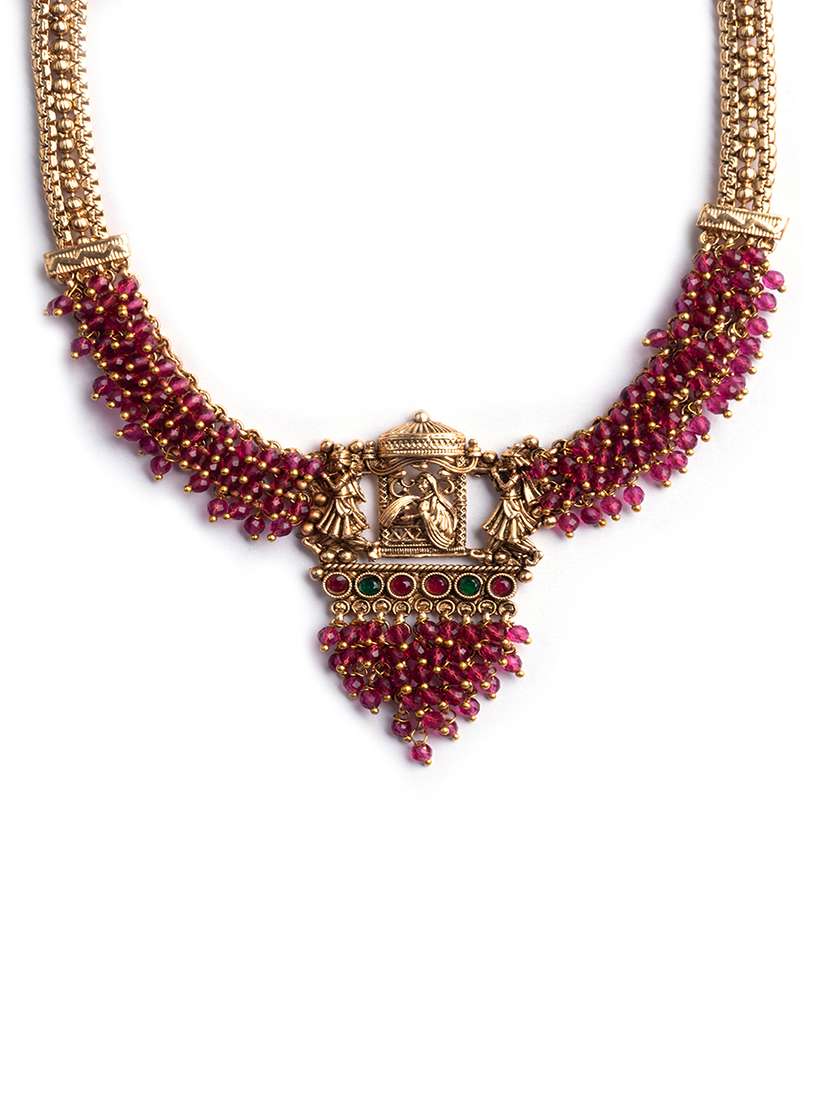 gold plated red hydra beads barati necklace set - 22157564 -  Standard Image - 3