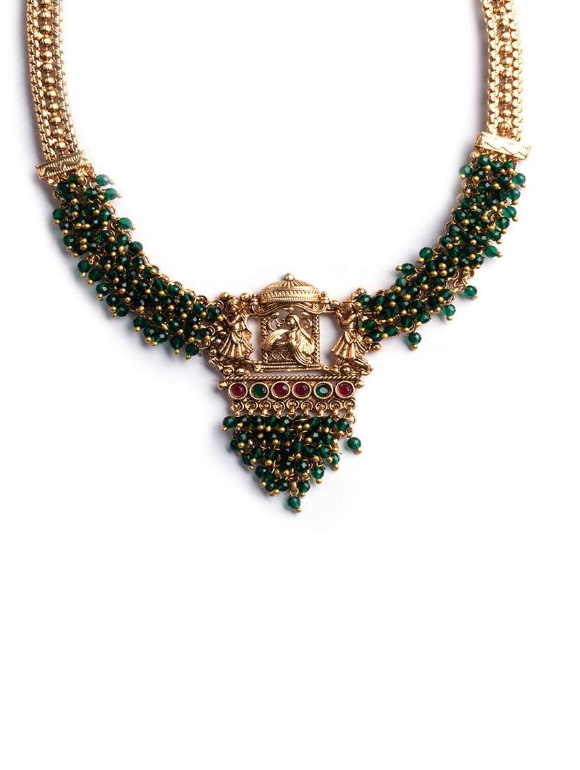 gold plated green hydra beads barati necklace set - 22157565 -  Standard Image - 3