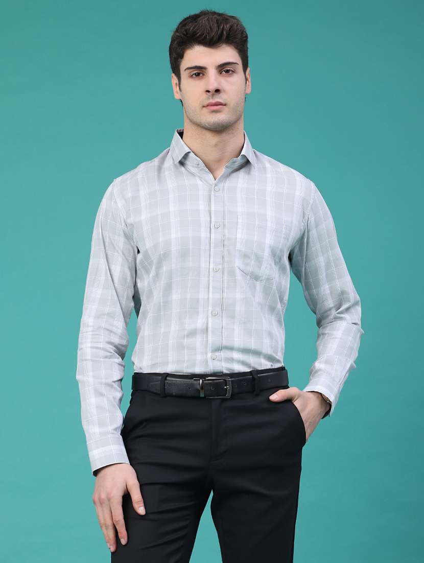 men checkered long sleeve slim fit formal shirt
