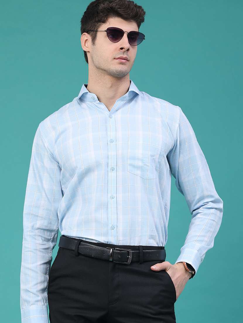 men checkered long sleeve slim fit formal shirt