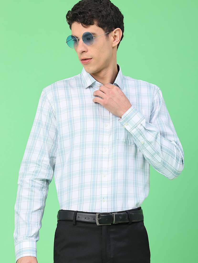 men checkered long sleeve slim fit formal shirt
