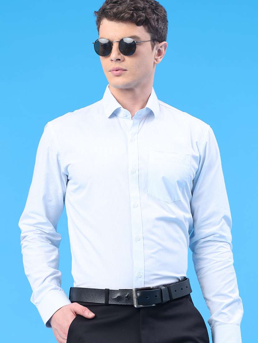 men striped long sleeve slim fit formal shirt