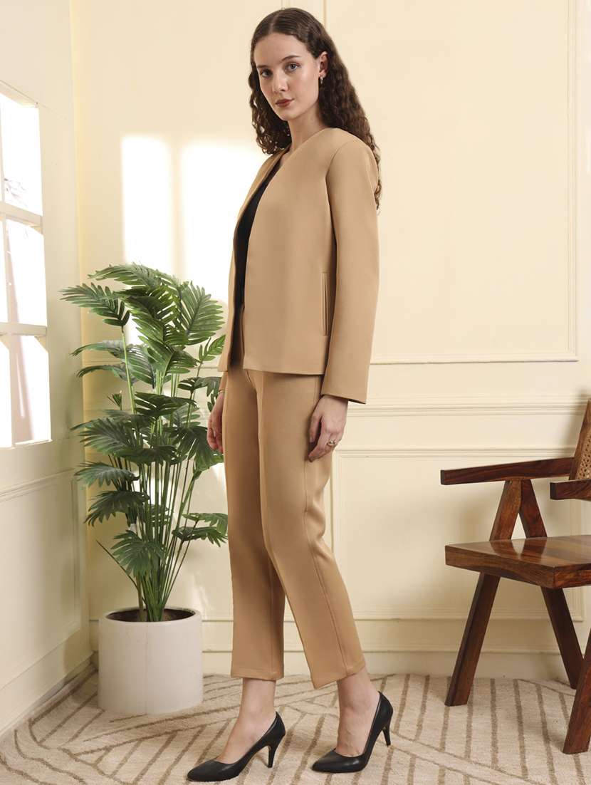 women solid long sleeve blazer & trouser co-ord set - 22157742 -  Standard Image - 3
