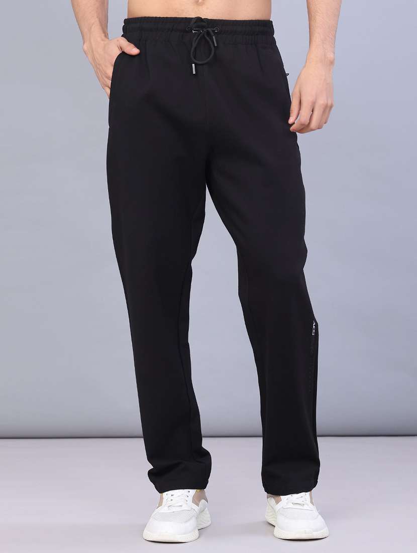 men solid mid rise full length track pant