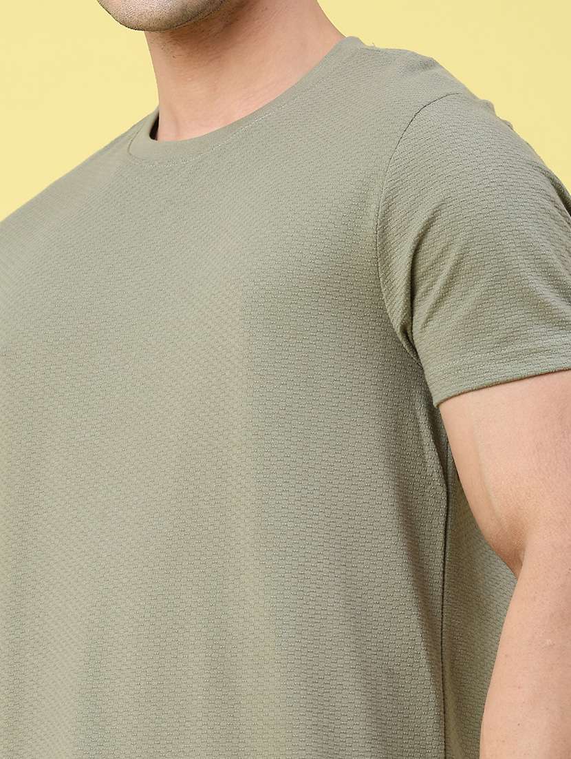 Men Self Design Short Sleeve Slim Fit T-shirt - 22157780 -  Standard Image - 3