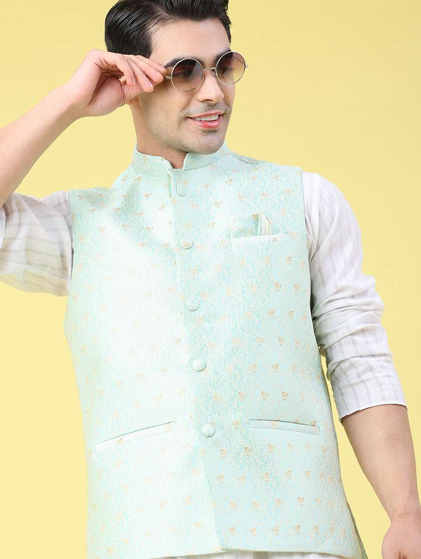 men self design mandarin neck nehru jacket 