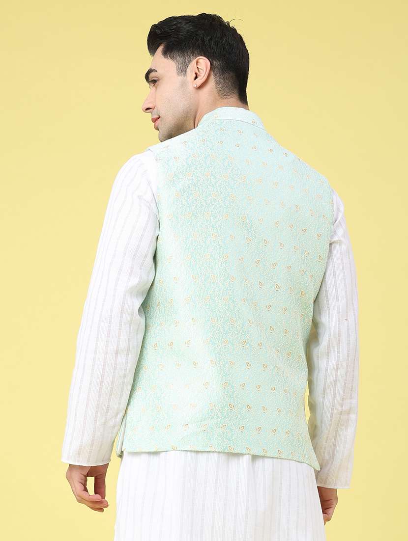 men self design mandarin neck nehru jacket  - 22158192 -  Standard Image - 3