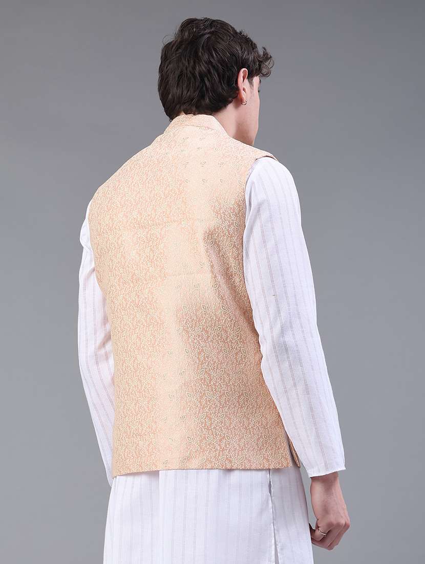 men self design mandarin neck regular fit nehru jacket - 22158193 -  Standard Image - 3