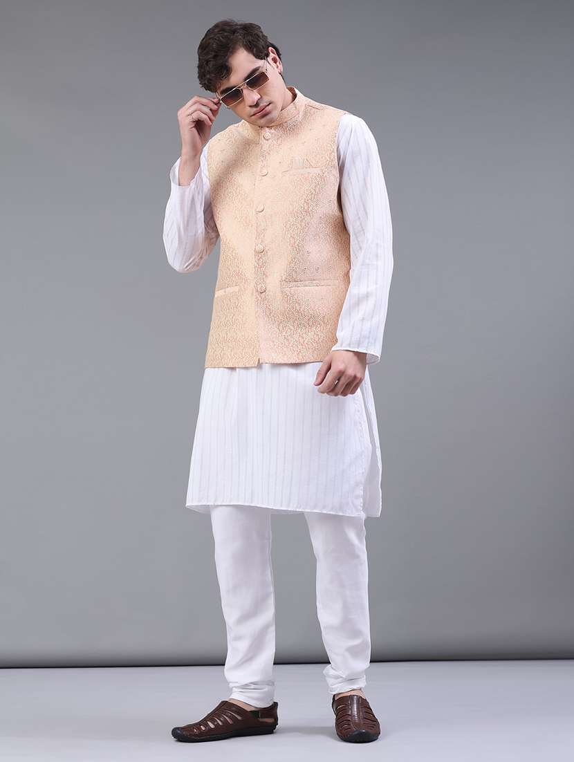 men self design mandarin neck regular fit nehru jacket - 22158193 -  Standard Image - 5