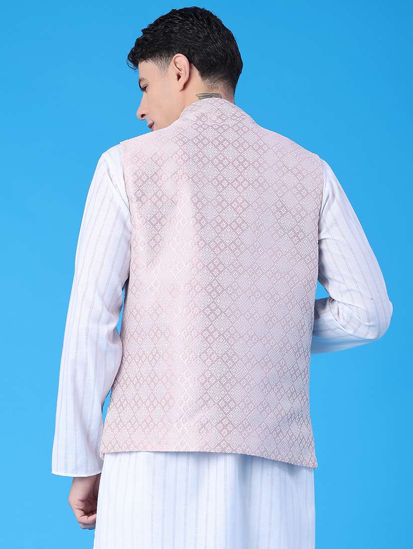 men self design mandarin neck regular fit nehru jacket - 22158194 -  Standard Image - 3