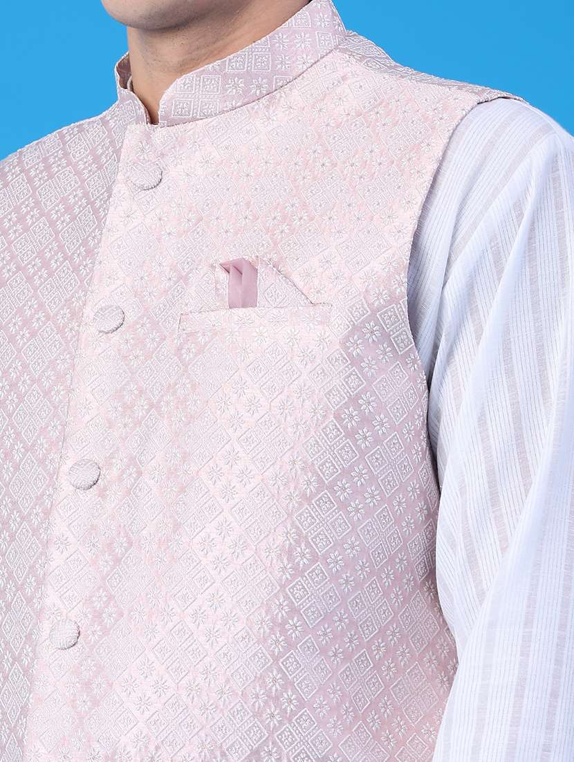 men self design mandarin neck regular fit nehru jacket - 22158194 -  Standard Image - 5