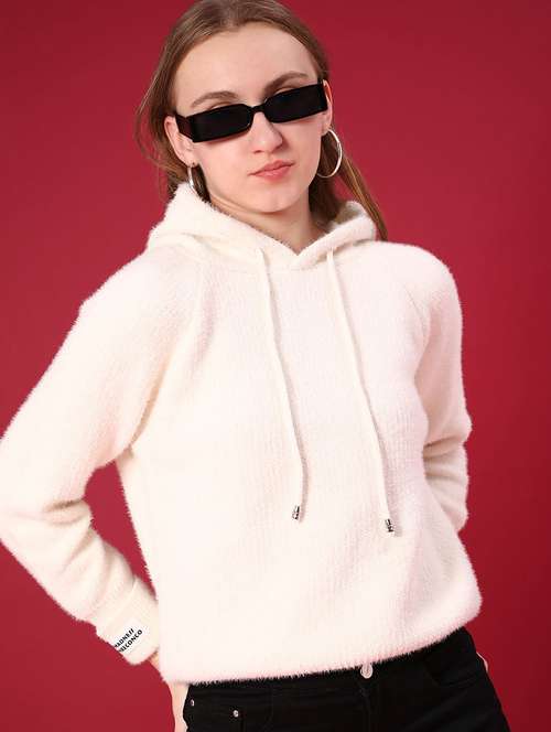 women solid long sleeve hooded sweatshirt - 22158386 -  Standard Image - 0