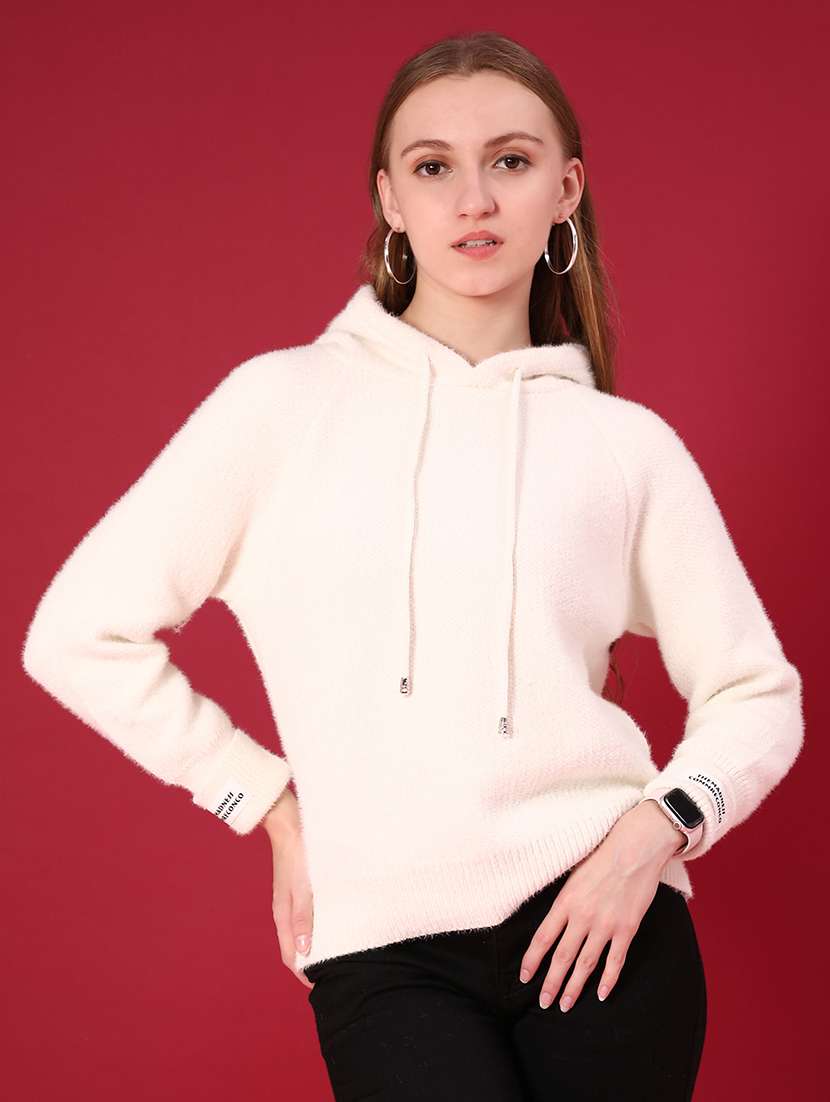 women solid long sleeve hooded sweatshirt - 22158386 -  Standard Image - 3