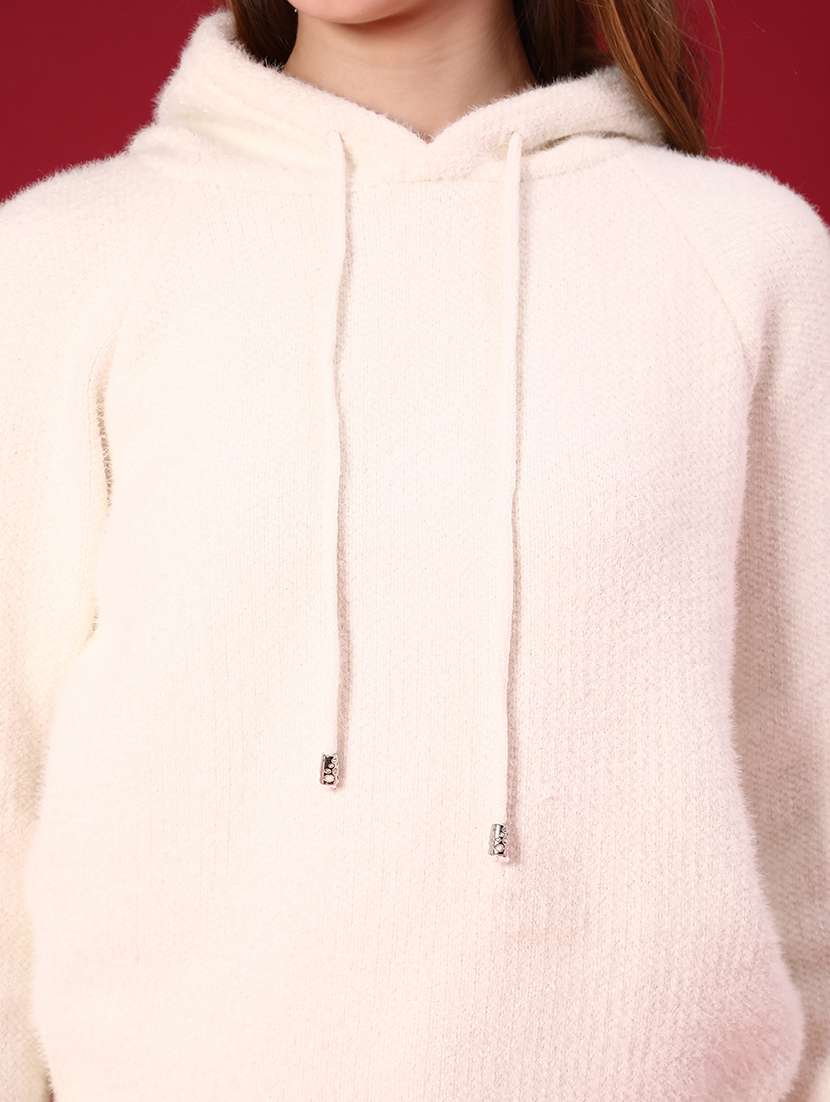 women solid long sleeve hooded sweatshirt - 22158386 -  Standard Image - 5