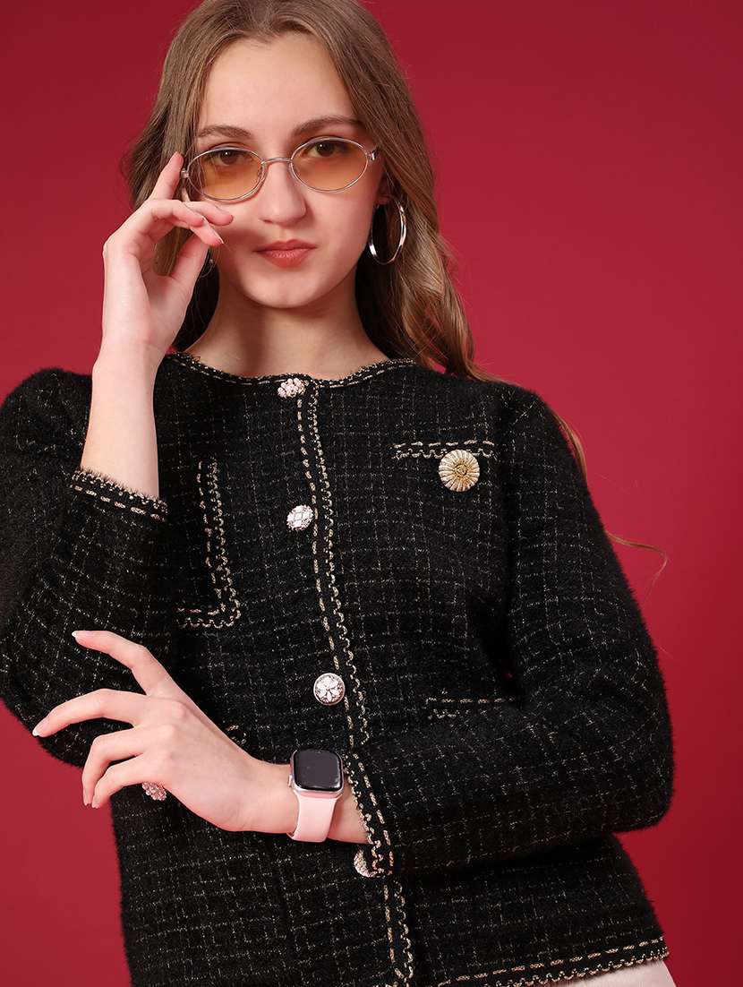 women self design long sleeve cardigan - 22158388 -  Zoom Image - 0