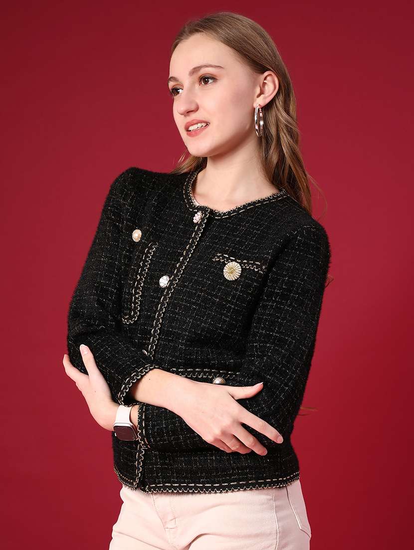 women self design long sleeve cardigan - 22158388 -  Standard Image - 3