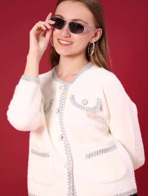 women self design long sleeve cardigan - 22158419 -  Standard Image - 0