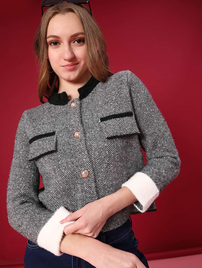 women self design long sleeve cardigan - 22158421 -  Standard Image - 3