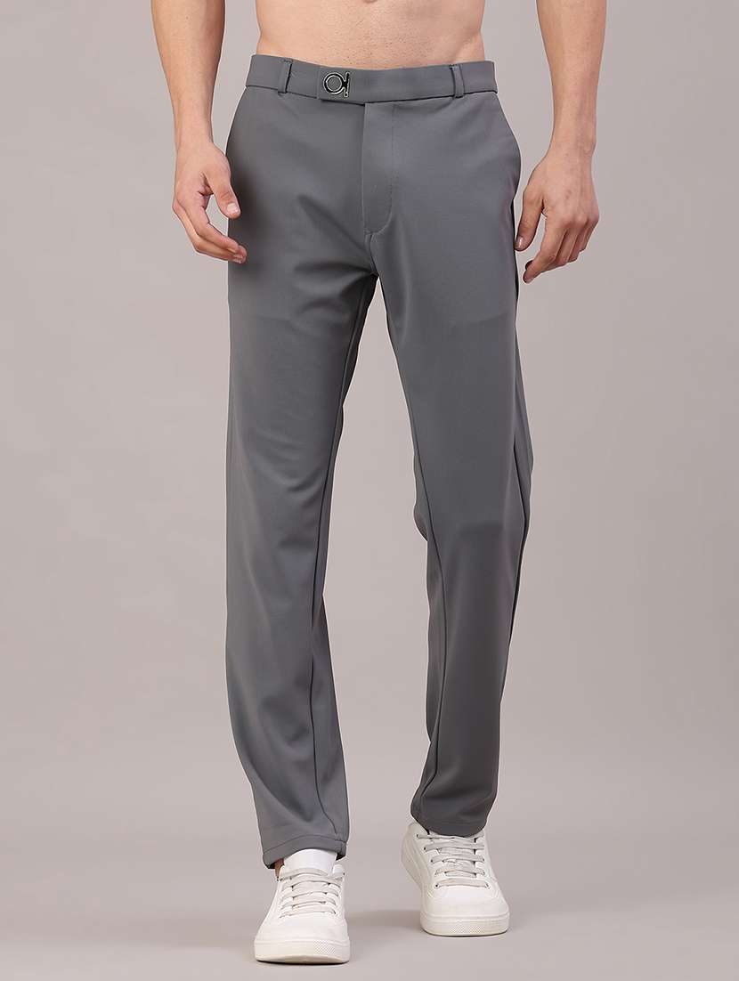 men solid mid rise chinos casual trouser