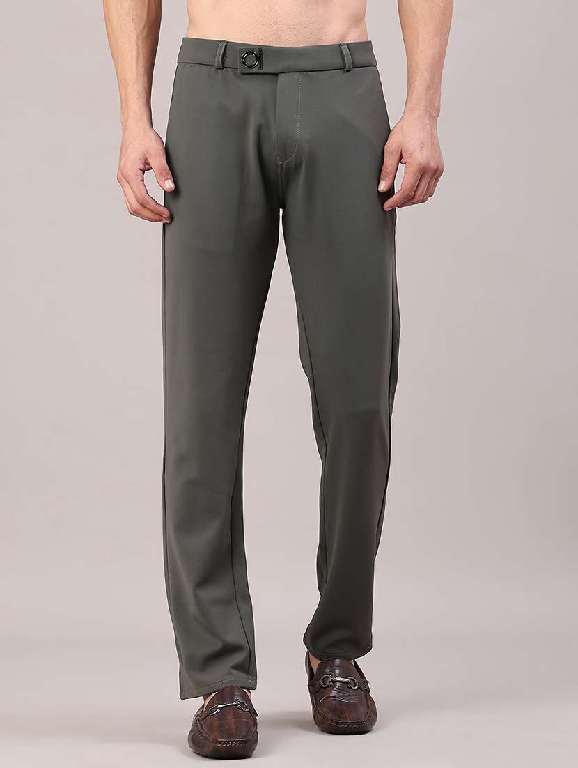 men solid mid rise chinos casual trouser