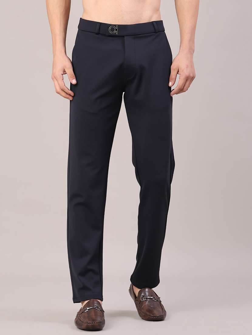 men solid mid rise chinos casual trouser