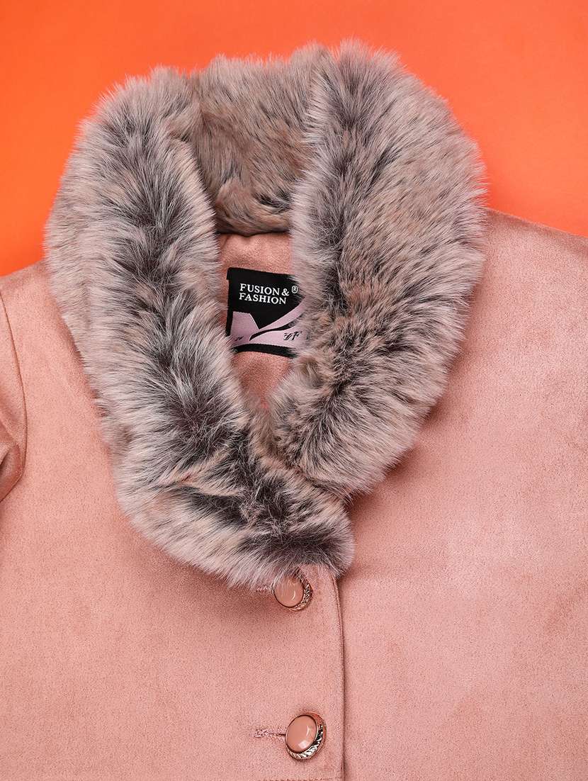 girls solid long sleeve regular fur detailed jacket - 22158446 -  Standard Image - 3