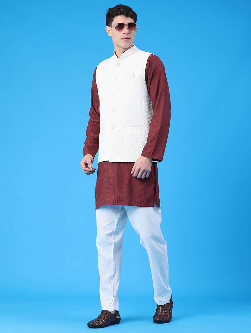 men self design mandarin neck regular fit nehru jacket - 22158515 -  Standard Image - 5