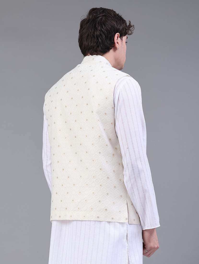 men self design mandarin neck regular fit nehru jacket - 22158517 -  Standard Image - 3