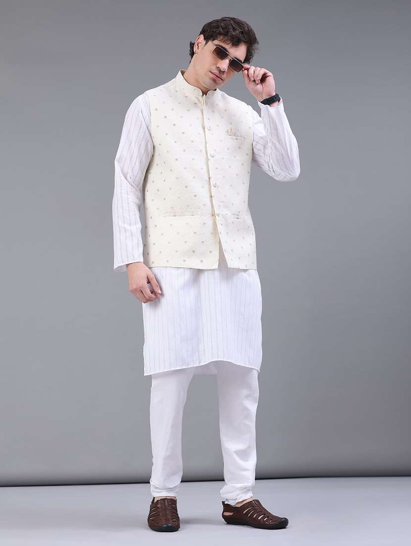 men self design mandarin neck regular fit nehru jacket - 22158517 -  Standard Image - 5