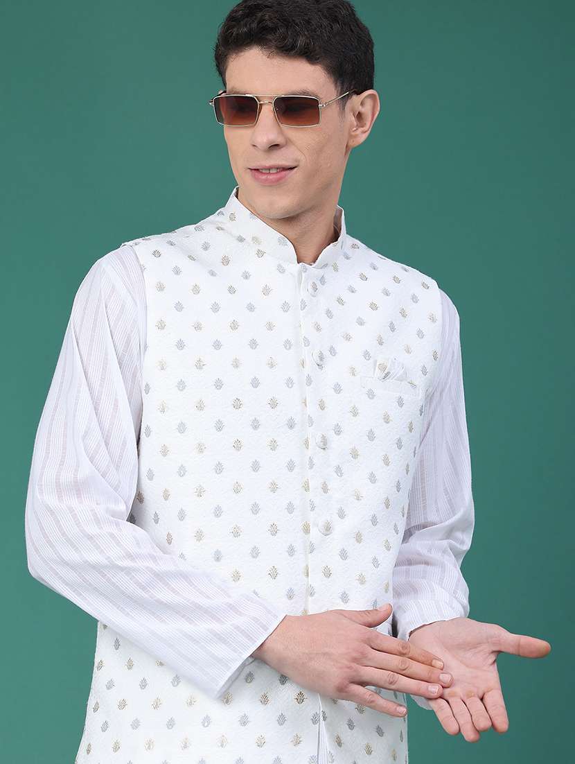 men self design mandarin neck nehru jacket 