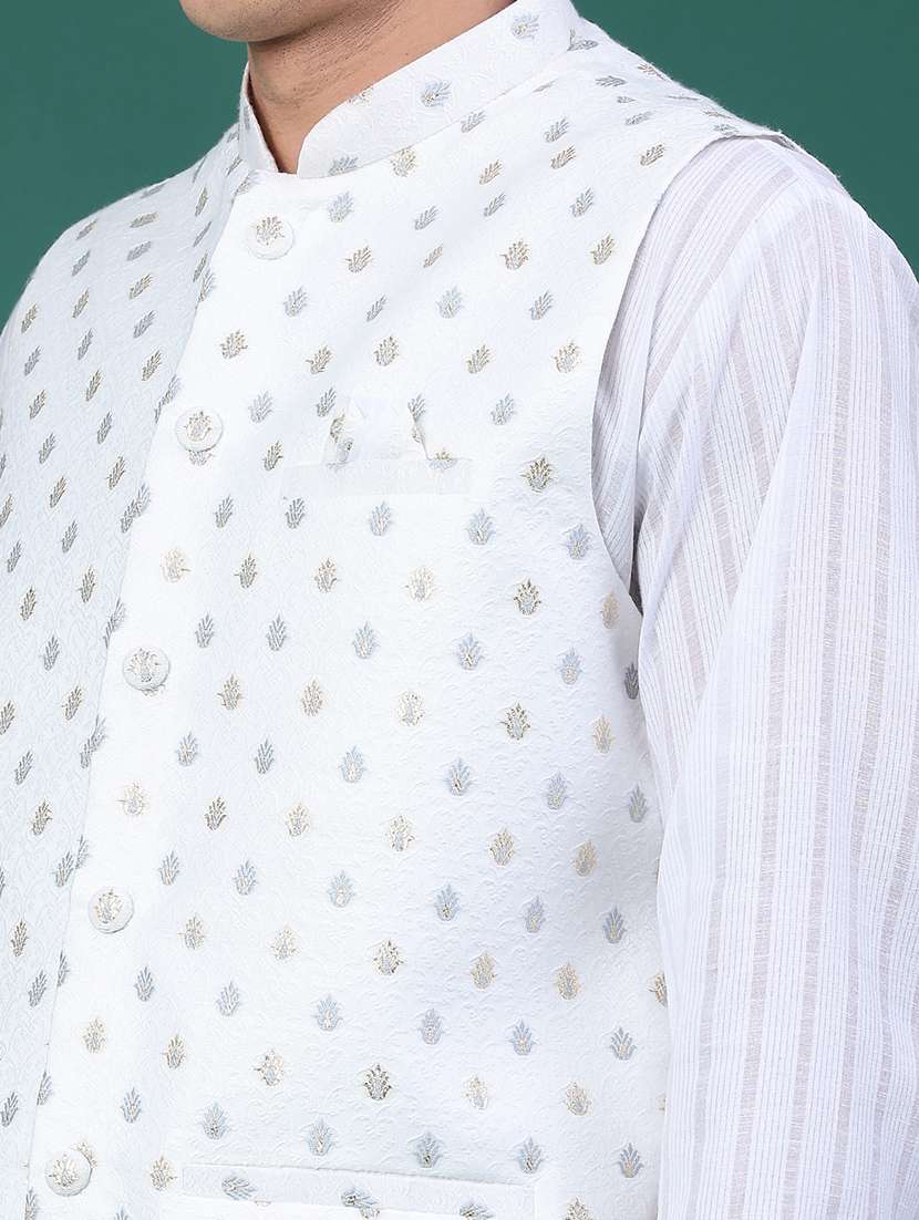 men self design mandarin neck nehru jacket  - 22158518 -  Standard Image - 5