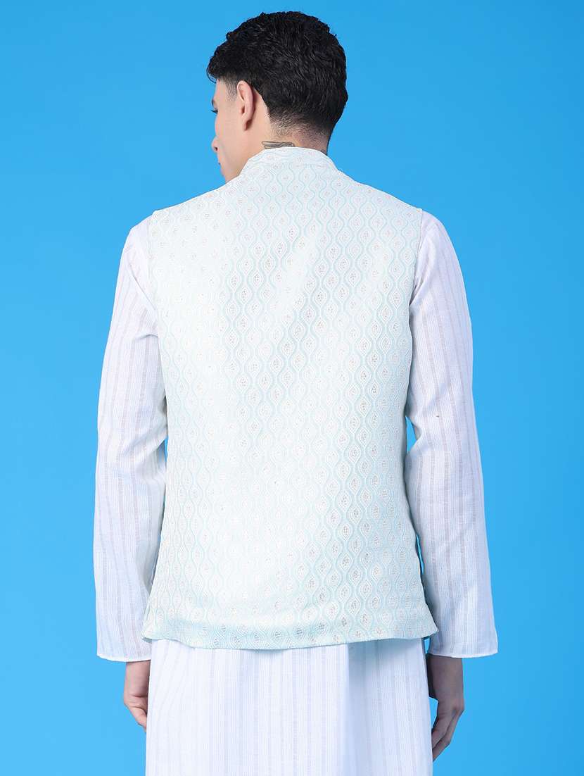 men self design mandarin neck regular fit nehru jacket - 22158520 -  Standard Image - 3