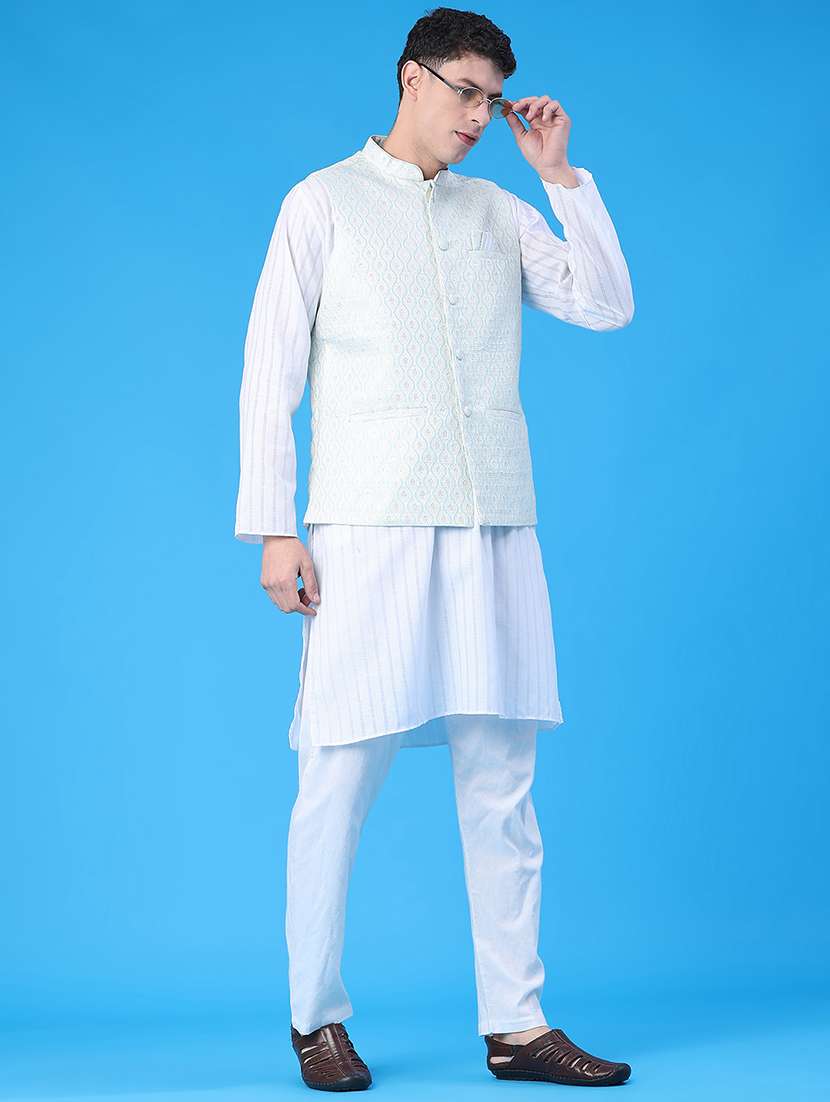 men self design mandarin neck regular fit nehru jacket - 22158520 -  Standard Image - 5