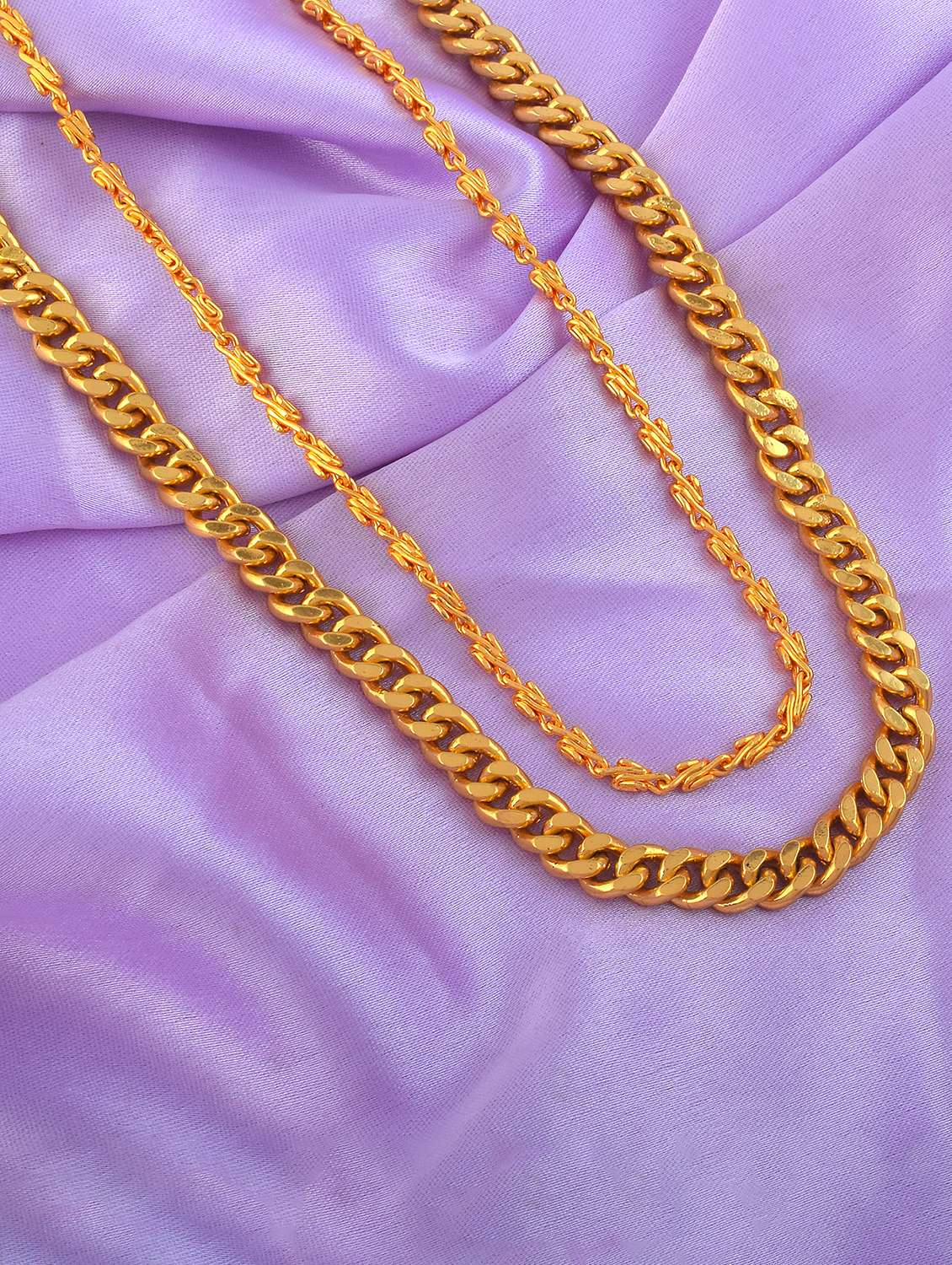 brass micron gold plated combo of 2 chain necklace