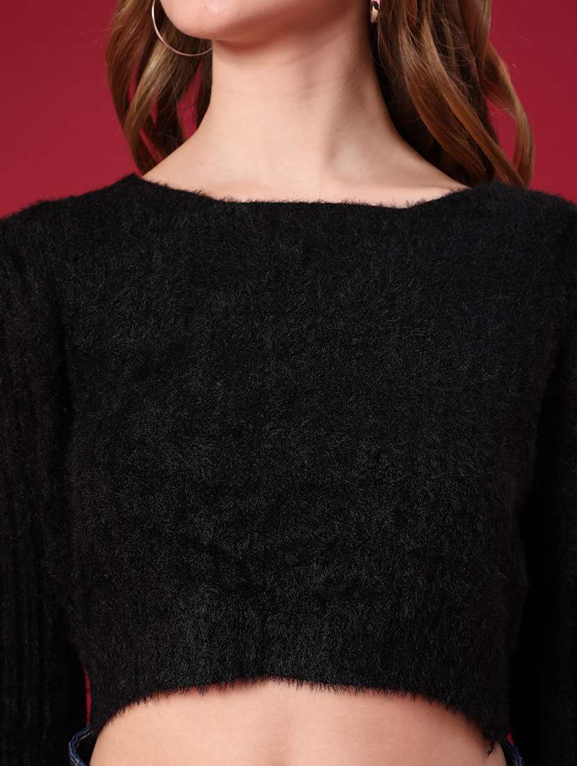 women solid long sleeve crop pullover - 22158550 -  Standard Image - 5