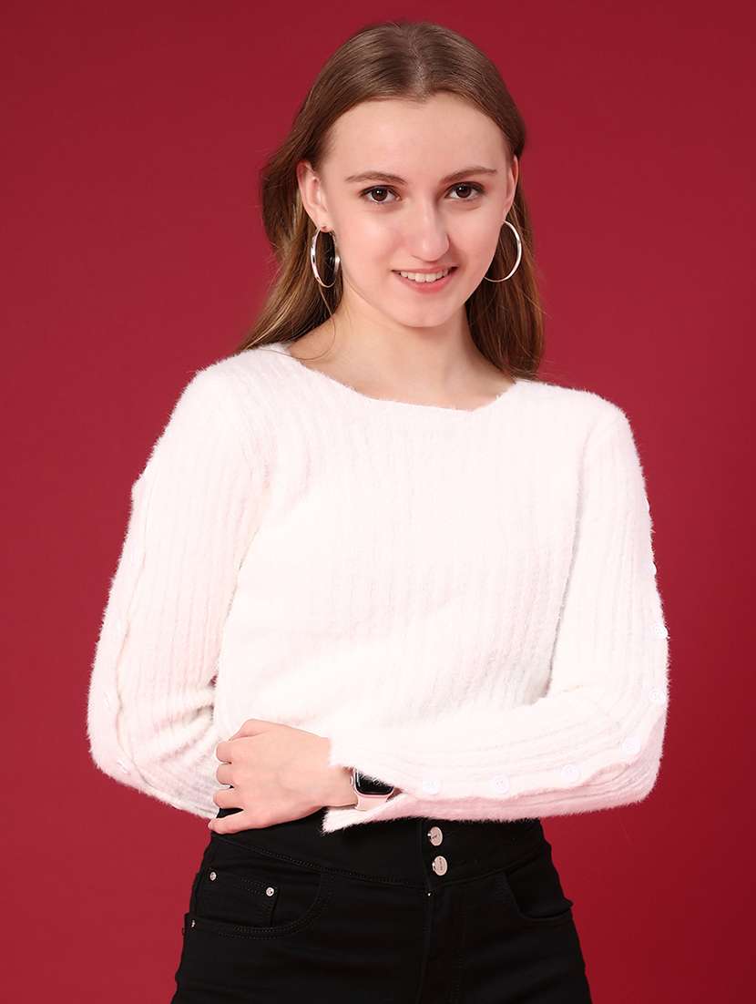 women solid long sleeve crop pullover - 22158552 -  Standard Image - 3