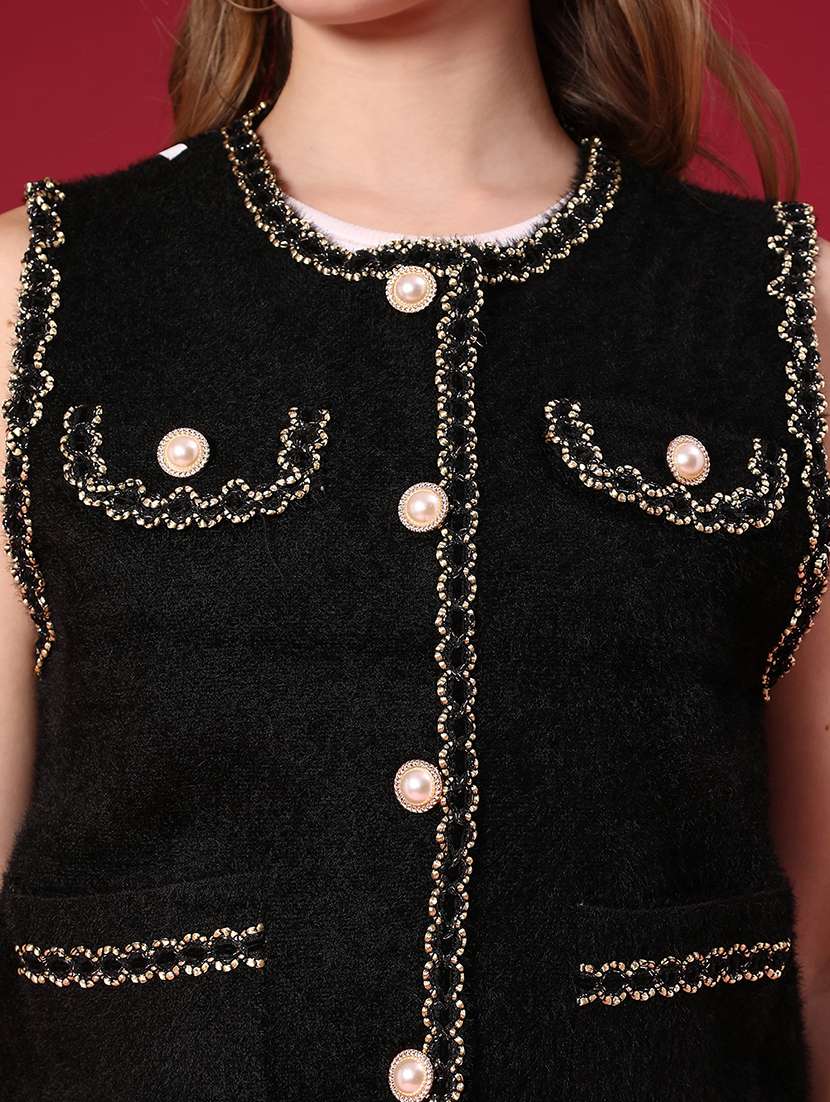 women self design sleeveless cardigan - 22158576 -  Standard Image - 5