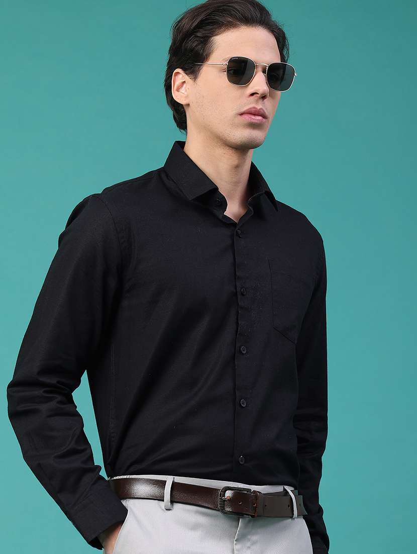men solid long sleeve slim fit formal shirt