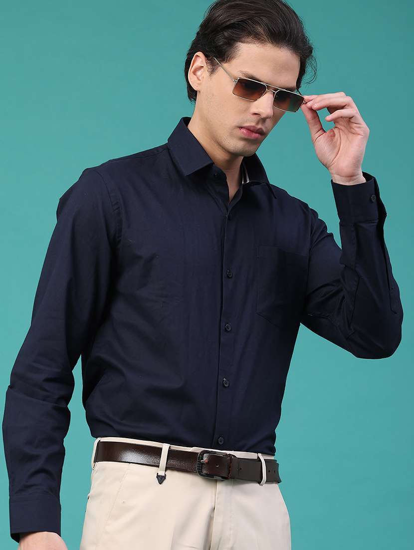 men solid long sleeve slim fit formal shirt