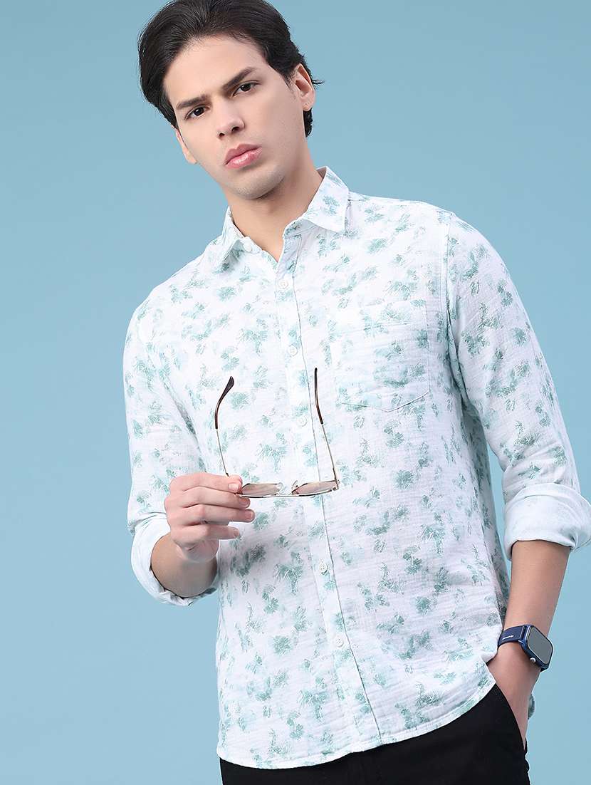 men printed long sleeve regular fit casual shirt