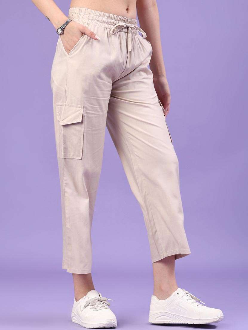 women solid mid rise cargo