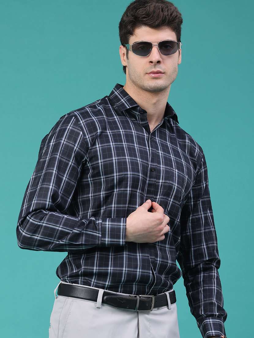 men checkered long sleeve slim fit formal shirt