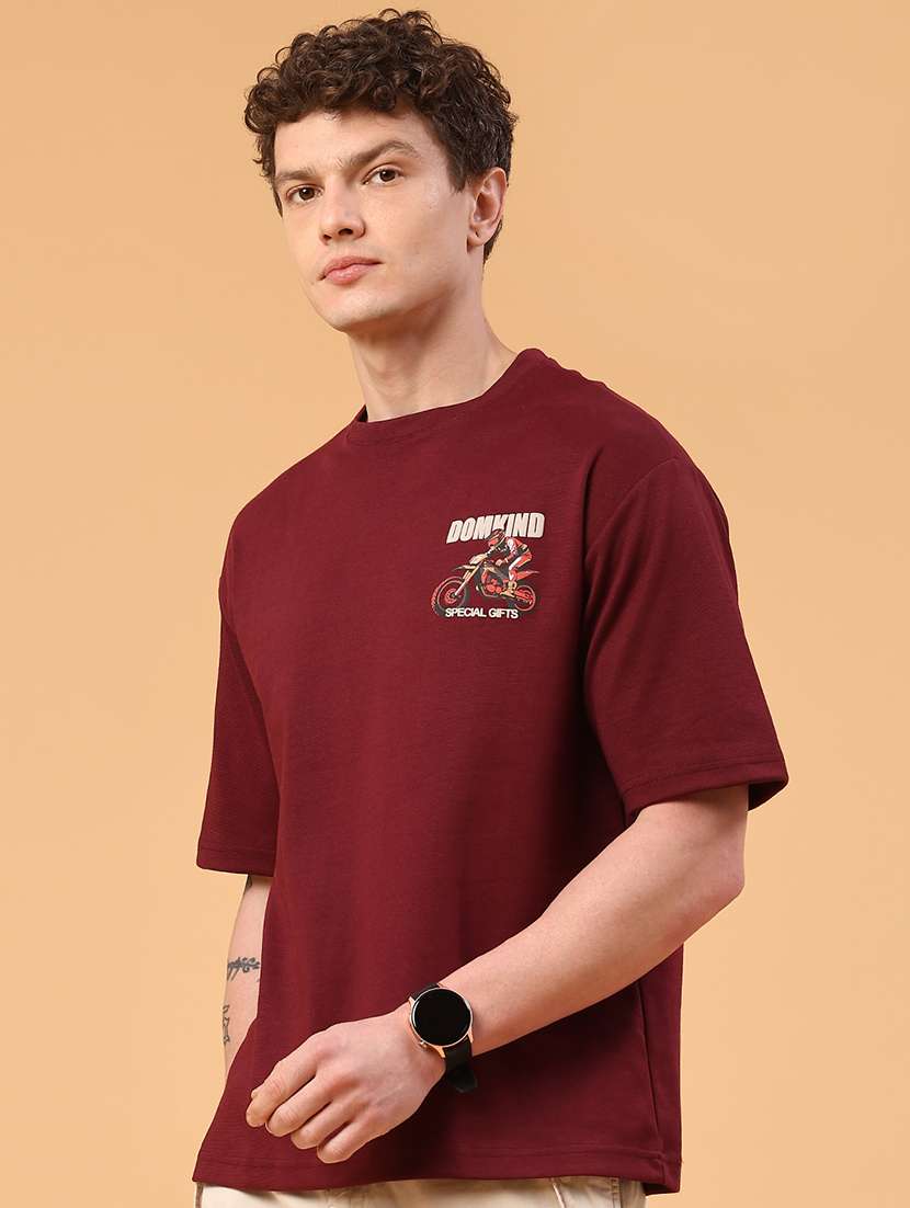 men maroon cotton blend plain t-shirt - 22159177 -  Standard Image - 3