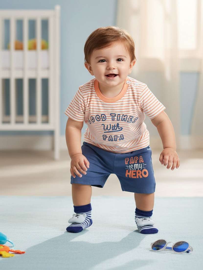 boys multi colored cotton shorts set