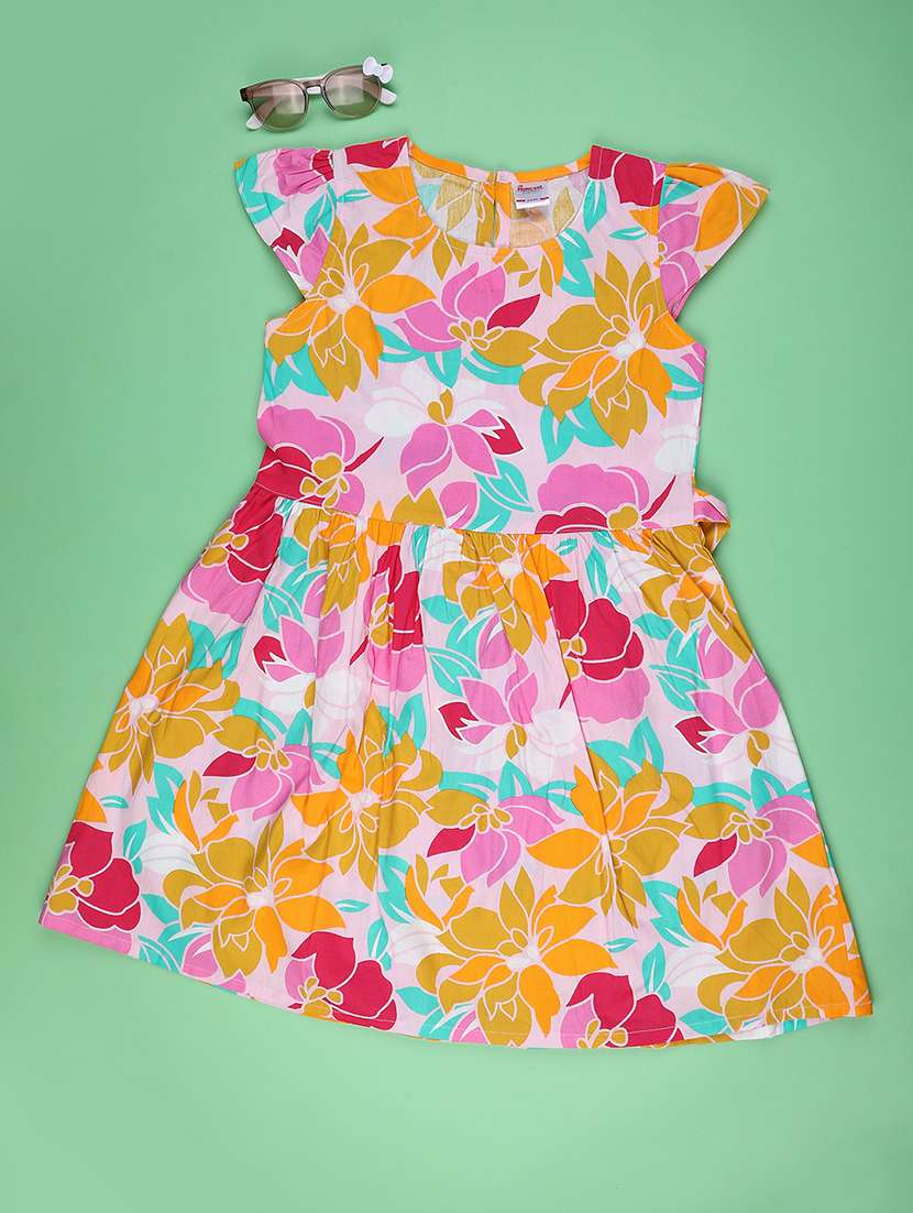 girls floral print short sleeve frock