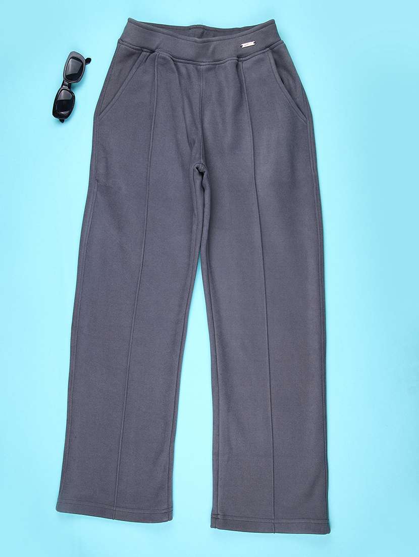 girls solid mid rise straight trouser