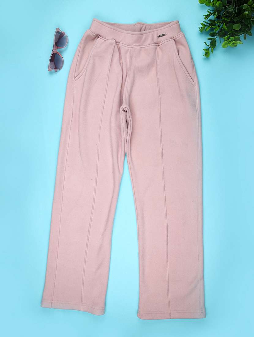girls solid mid rise straight trouser