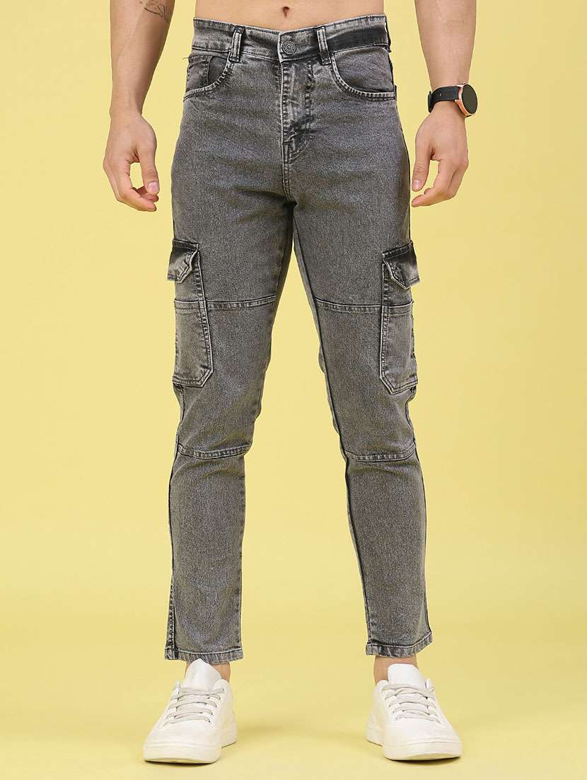 men solid mid rise slim fit cargo 