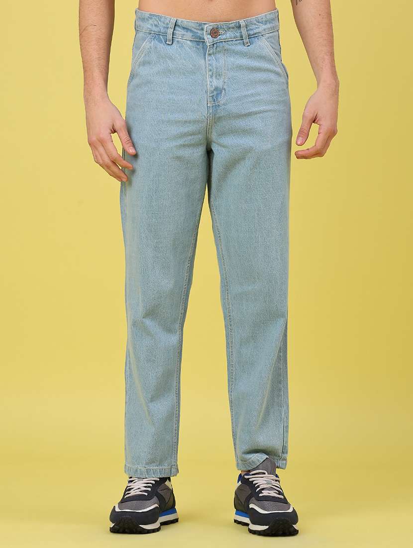 men plain mid rise full length straight jeans