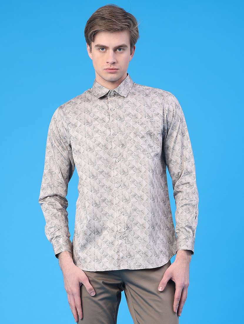 men printed long sleeve regular fit casual shirt